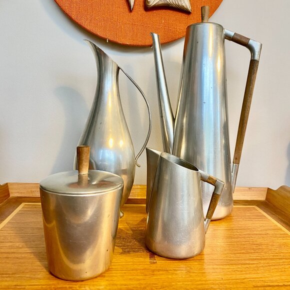 MCM Rare Vintage Pewter Coffee Tea Serving Set - Picture 2 of 12